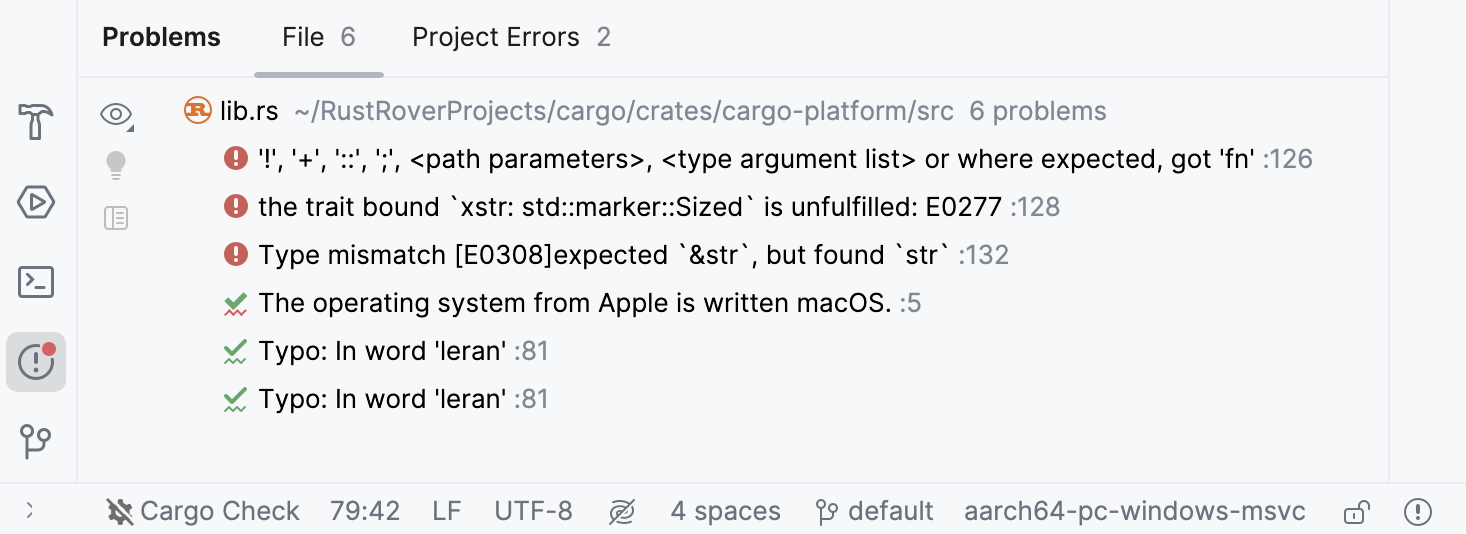 Viewing the list of problems in the tool window Viewing the list of problems in the tool window