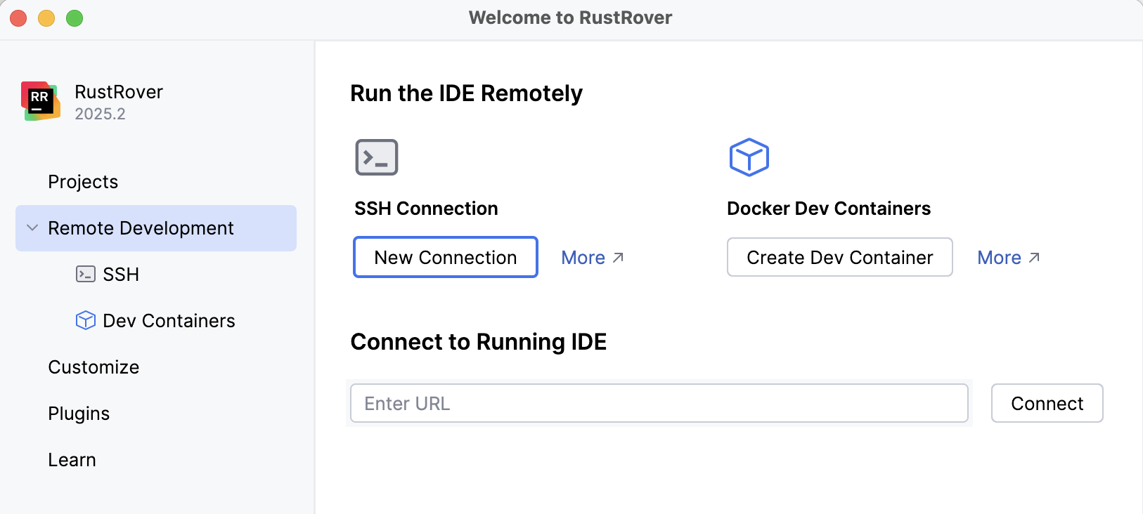 RustRover welcome screen RustRover welcome screen
