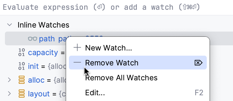 Remove an inline watch Remove an inline watch