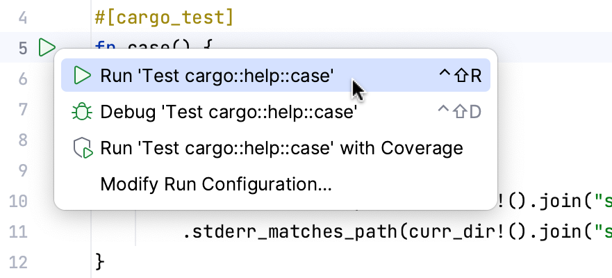 Running a test using the gutter icon Running a test using the gutter icon
