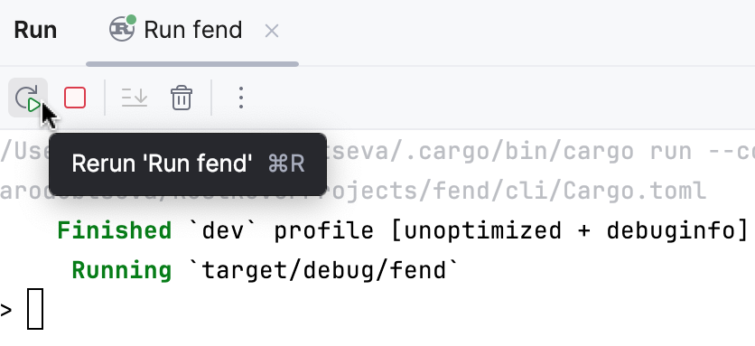 Rerunning build from the Run tool window Rerunning build from the Run tool window