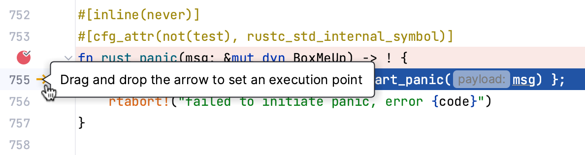 Execution pointer in the gutter Execution pointer in the gutter