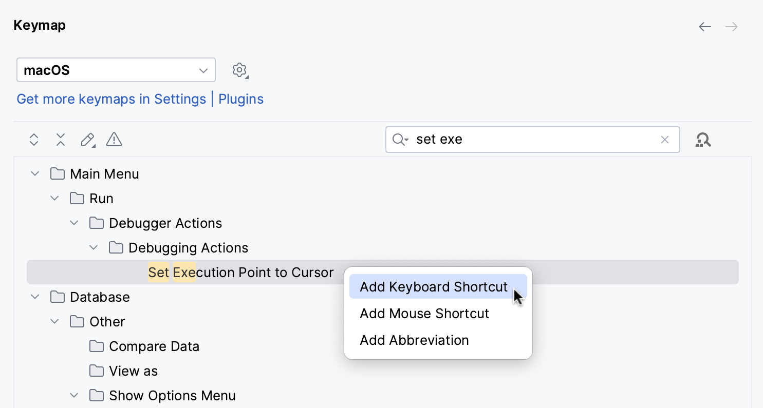 Assigning a shortcut to Set Execution Point Assigning a shortcut to Set Execution Point