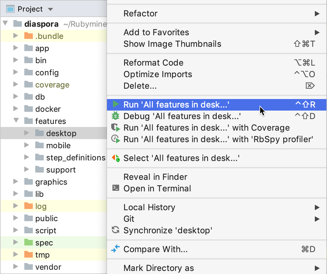 Run tests from Project view Run tests from Project view