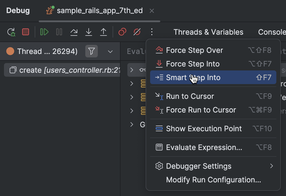 Step through the program | RubyMine Documentation