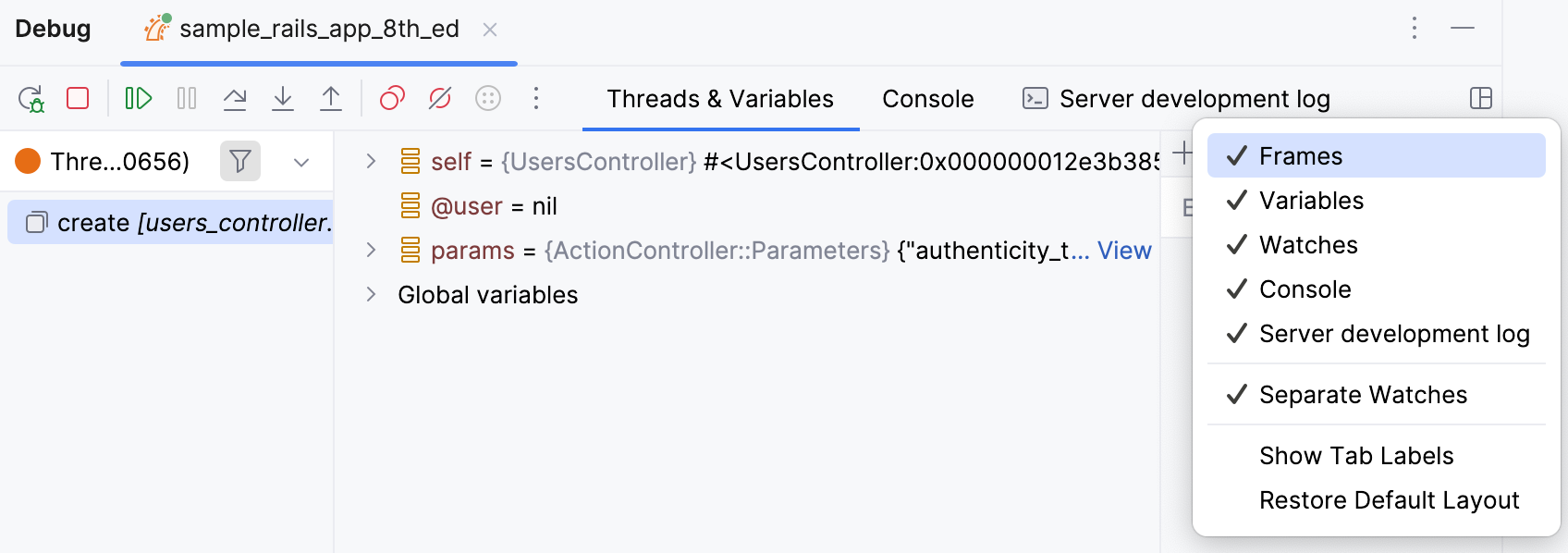 Layout options menu Layout options menu