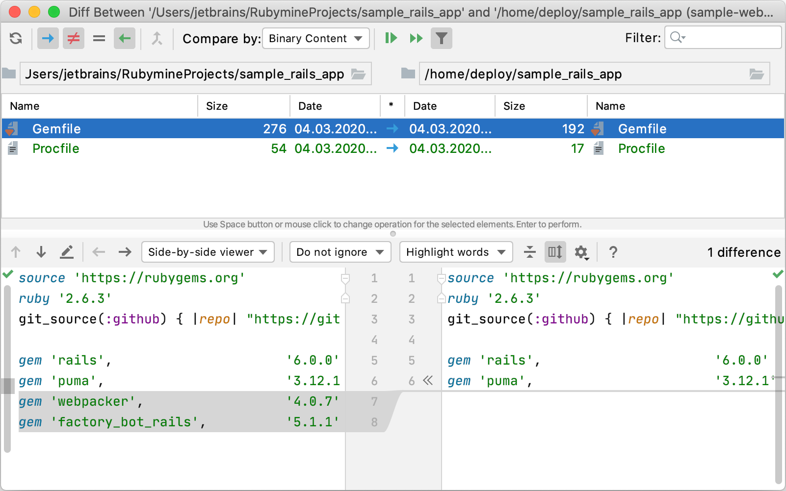 Diff between files Diff between files