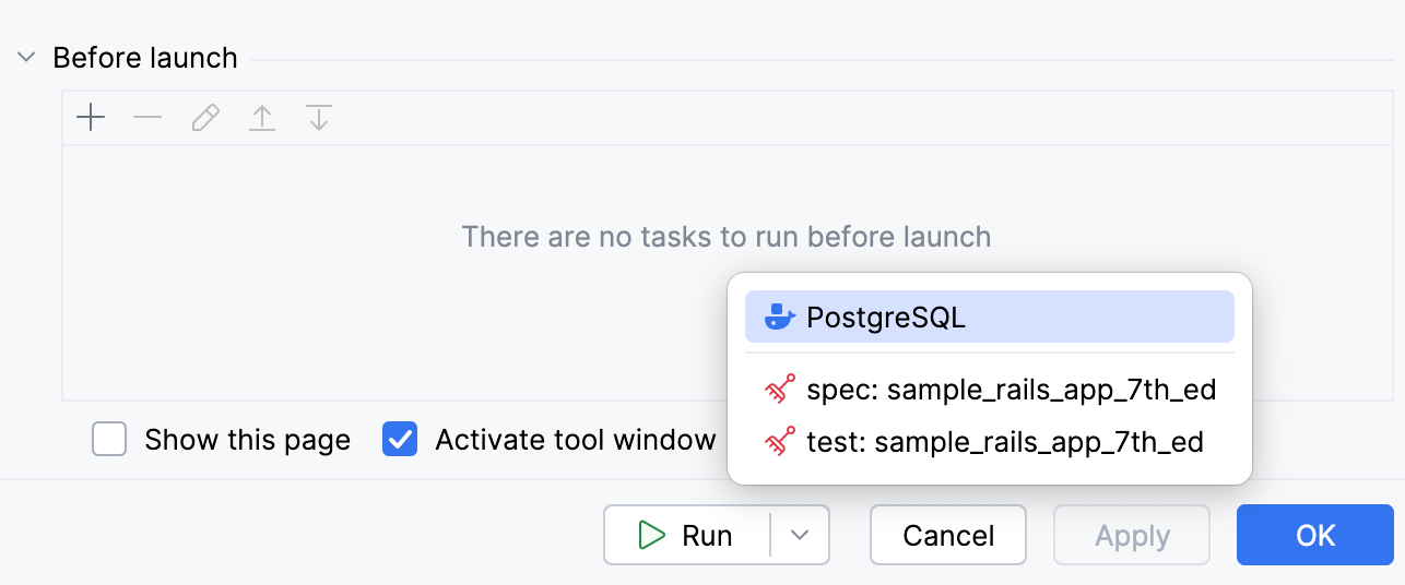 Selecting a Docker configuration to run before launch