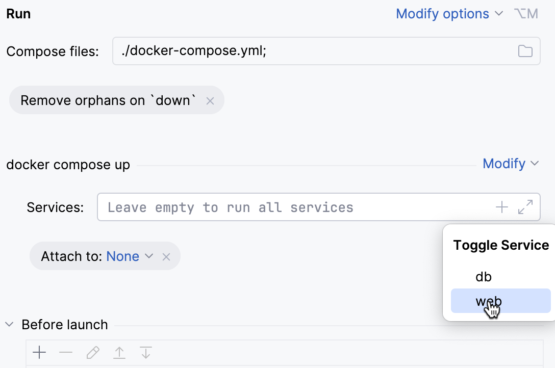 Specify services to run Specify services to run