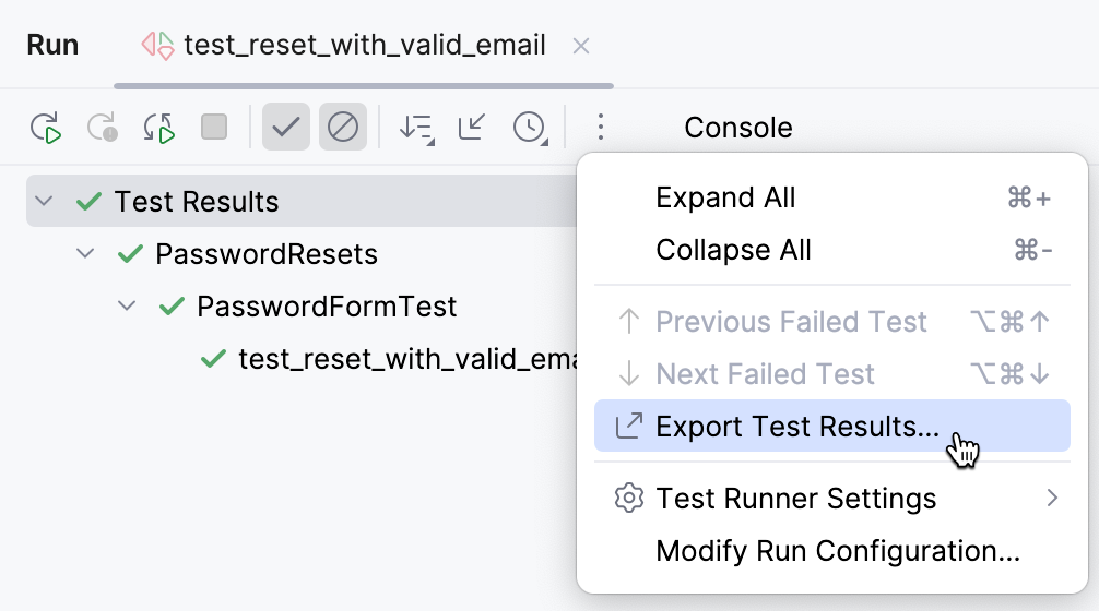 Using the test results toolbar to export test results Using the test results toolbar to export test results