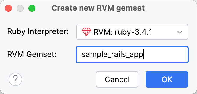 create new rvm gemset dialog create new rvm gemset dialog