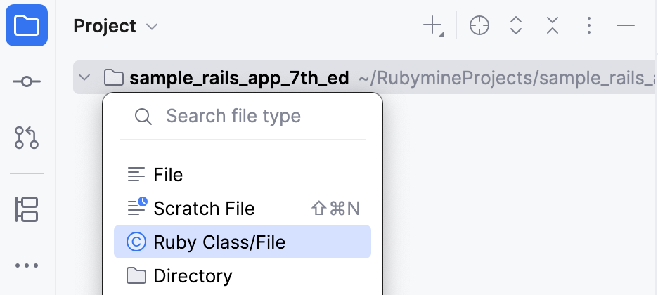 New Ruby File/Class menu
