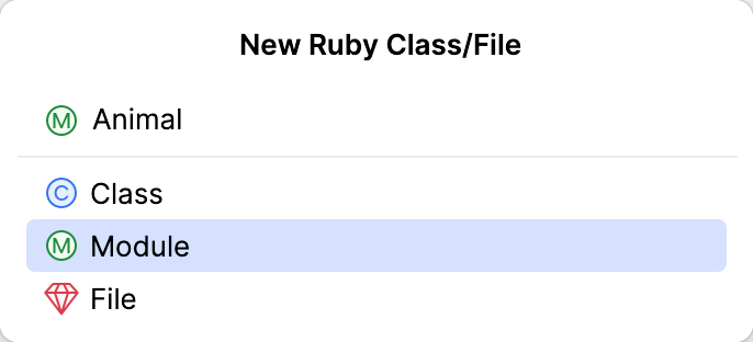 New Ruby File/Class dialog New Ruby File/Class dialog