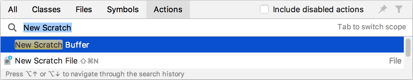 The New Scratch Buffer action The New Scratch Buffer action