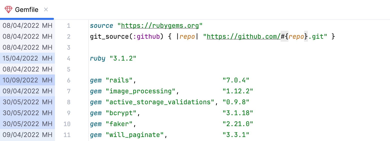 Git Blame annotations Git Blame annotations