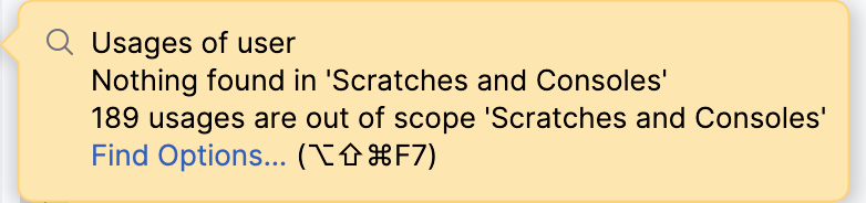 No usages found popup No usages found popup