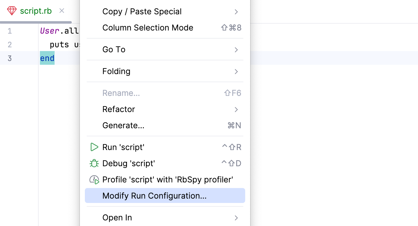Create the Ruby configuration Create the Ruby configuration