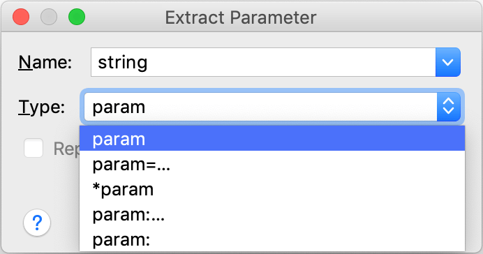 Extract Parameter dialog Extract Parameter dialog
