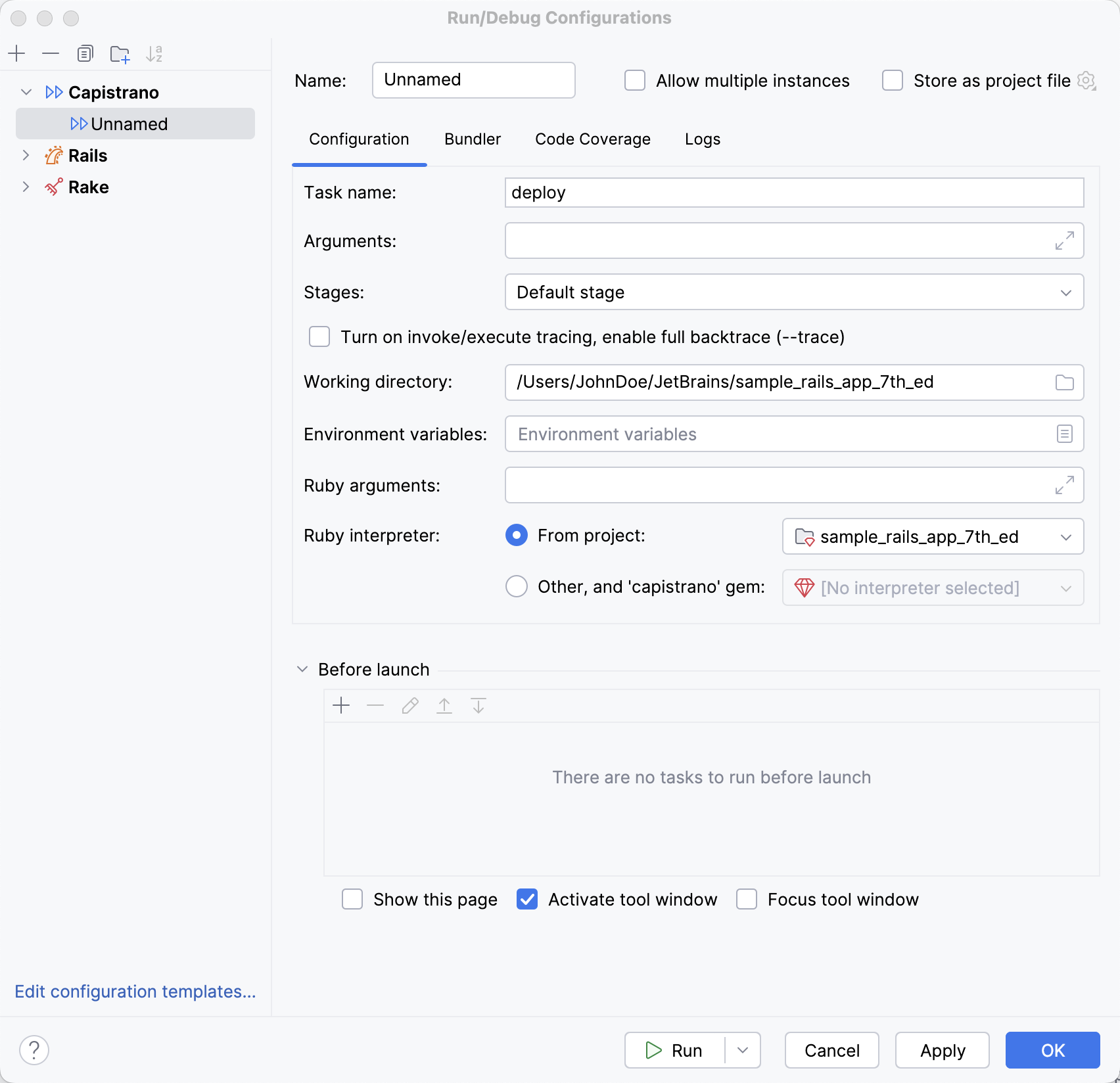 Run/Debug Configurations: Capistrano Run/Debug Configurations: Capistrano