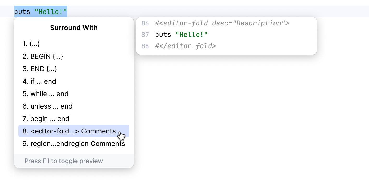 Preview for surround with options Preview for surround with options