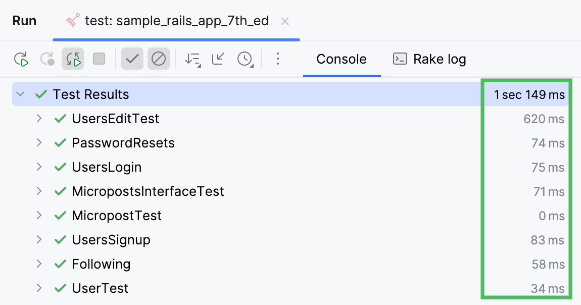 Test statistics shown on the run configuration tab Test statistics shown on the run configuration tab