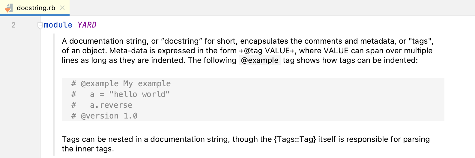 RubyMine: Toggle rendered view for documentation comments RubyMine: Toggle rendered view for documentation comments
