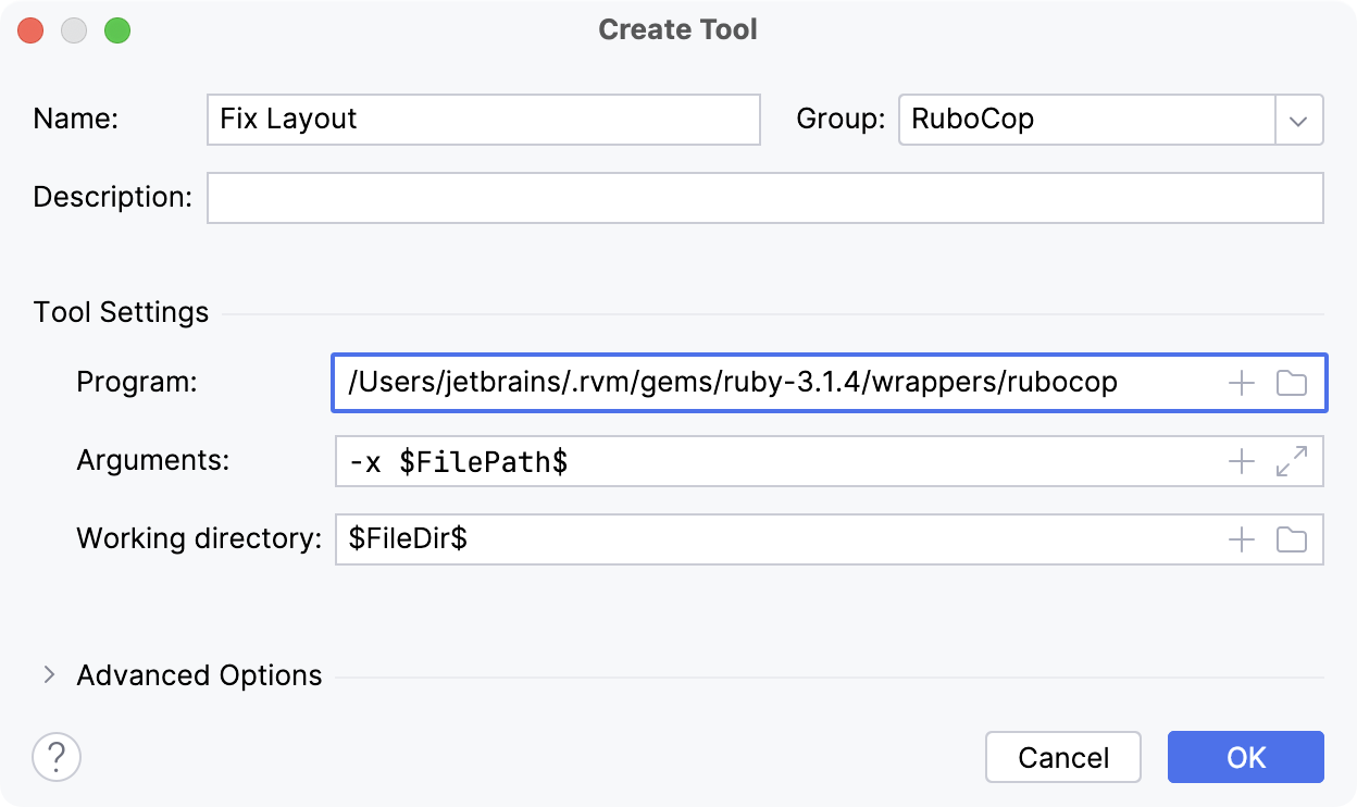 The Edit Tool dialog The Edit Tool dialog