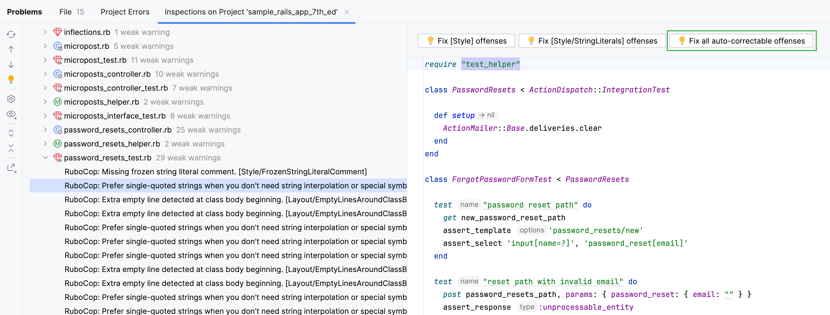 RuboCop inspection results RuboCop inspection results