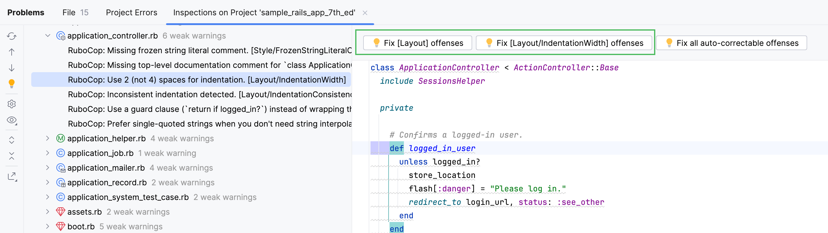 RuboCop inspection results RuboCop inspection results