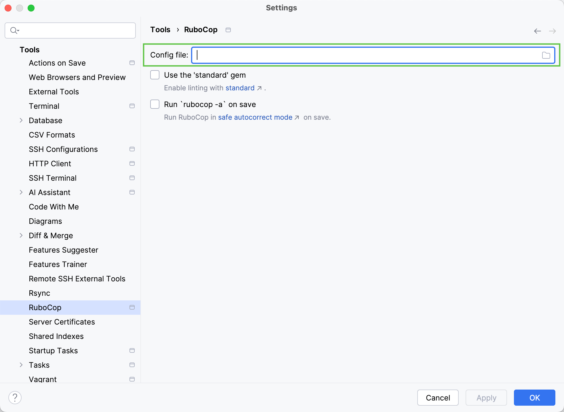 Select configuration file Select configuration file