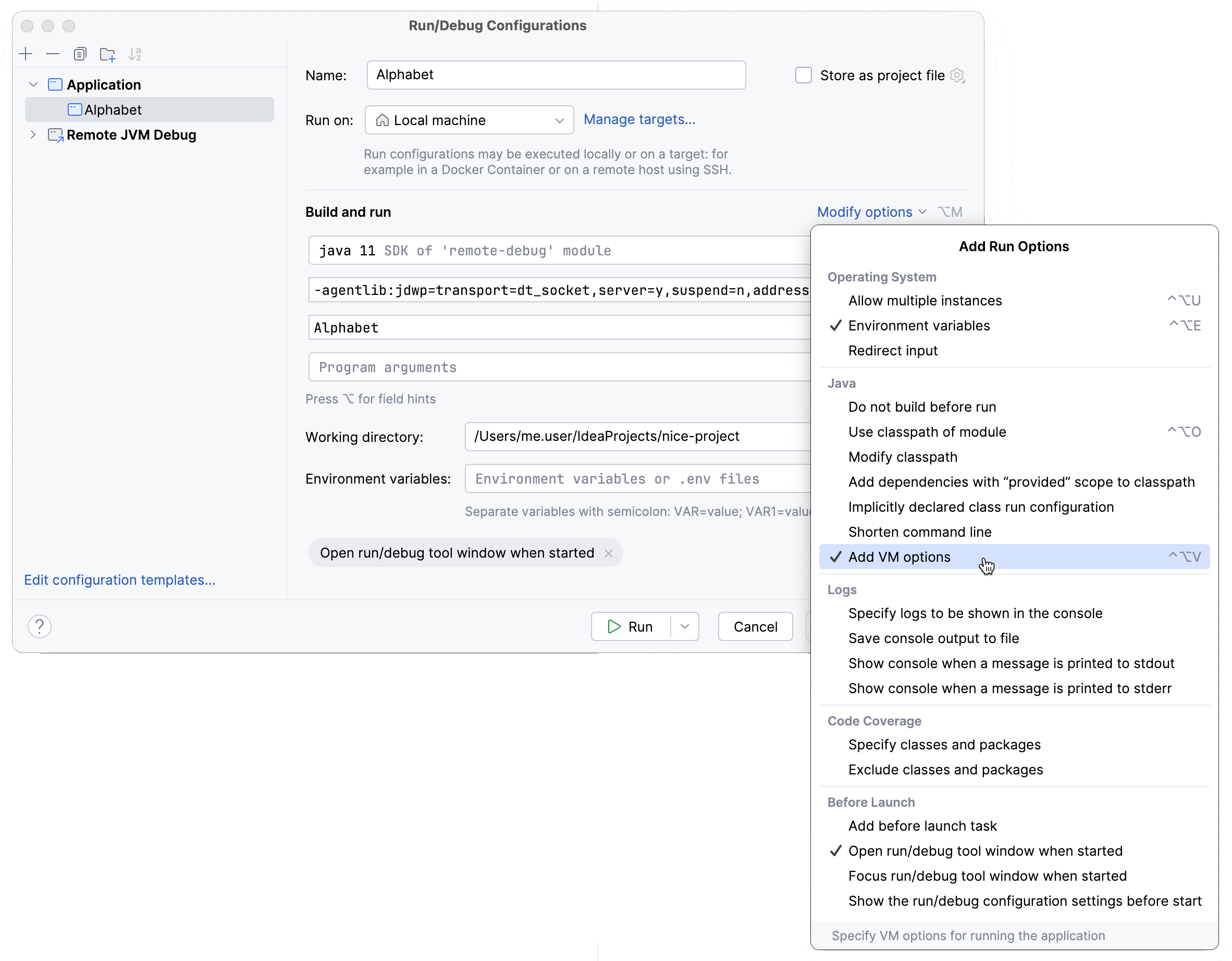 Run/Debug Configuration: Application, More Options Run/Debug Configuration: Application, More Options