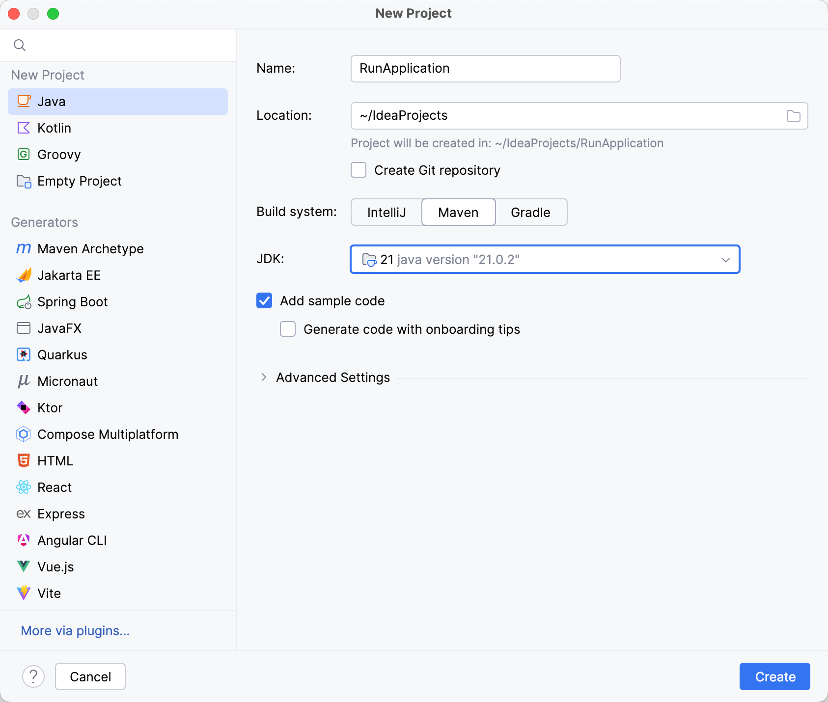 Creating a new project Creating a new project