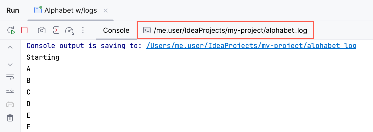 A tab named after the corresponding log file