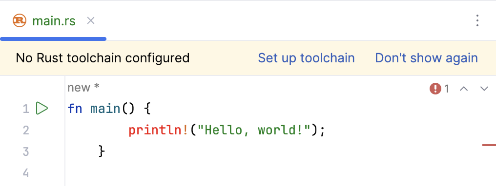 No Rust toolchain configured notification No Rust toolchain configured notification