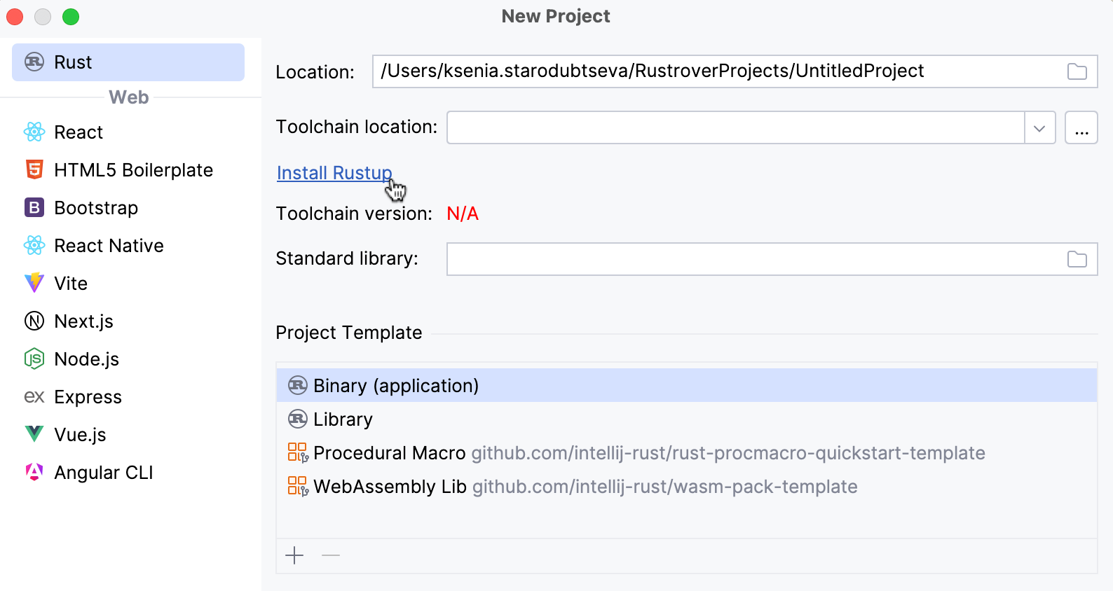 No Rust toolchain configured notification No Rust toolchain configured notification