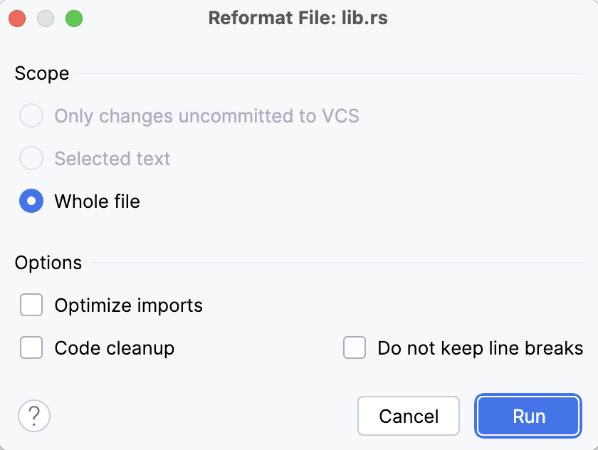 Reformat file dialog Reformat file dialog