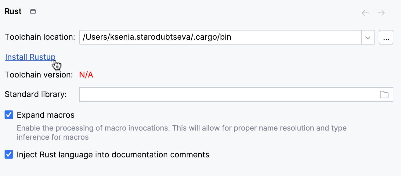 Rust toolchain settings Rust toolchain settings