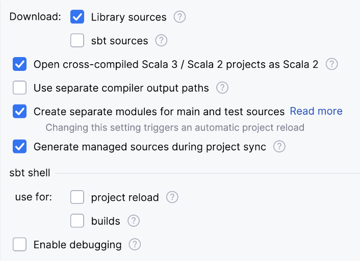 sbt Projects settings sbt Projects settings