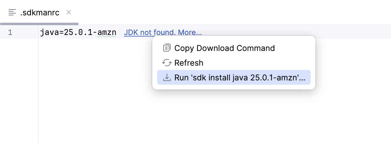 Inlay hints in .sdkmanrc in IntelliJ IDEA Inlay hints in .sdkmanrc in IntelliJ IDEA