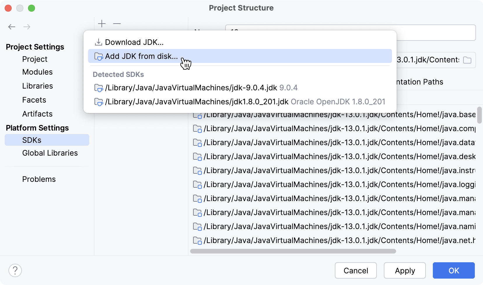 Show available SDKs in the Project Structure dialog Show available SDKs in the Project Structure dialog