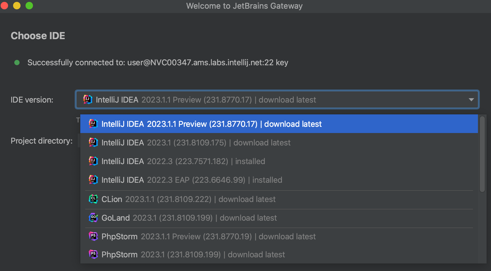 Select the IDE version Select the IDE version