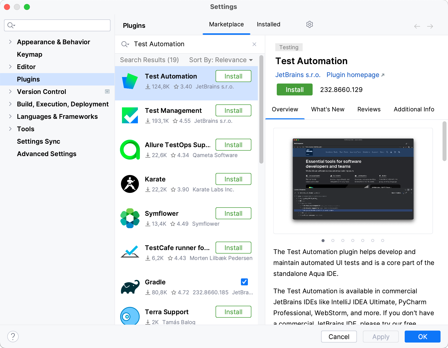 安装 Test Automation 插件 安装 Test Automation 插件
