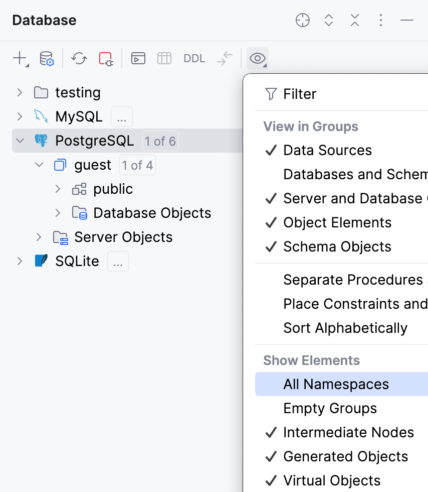已禁用“Show All Namespaces”