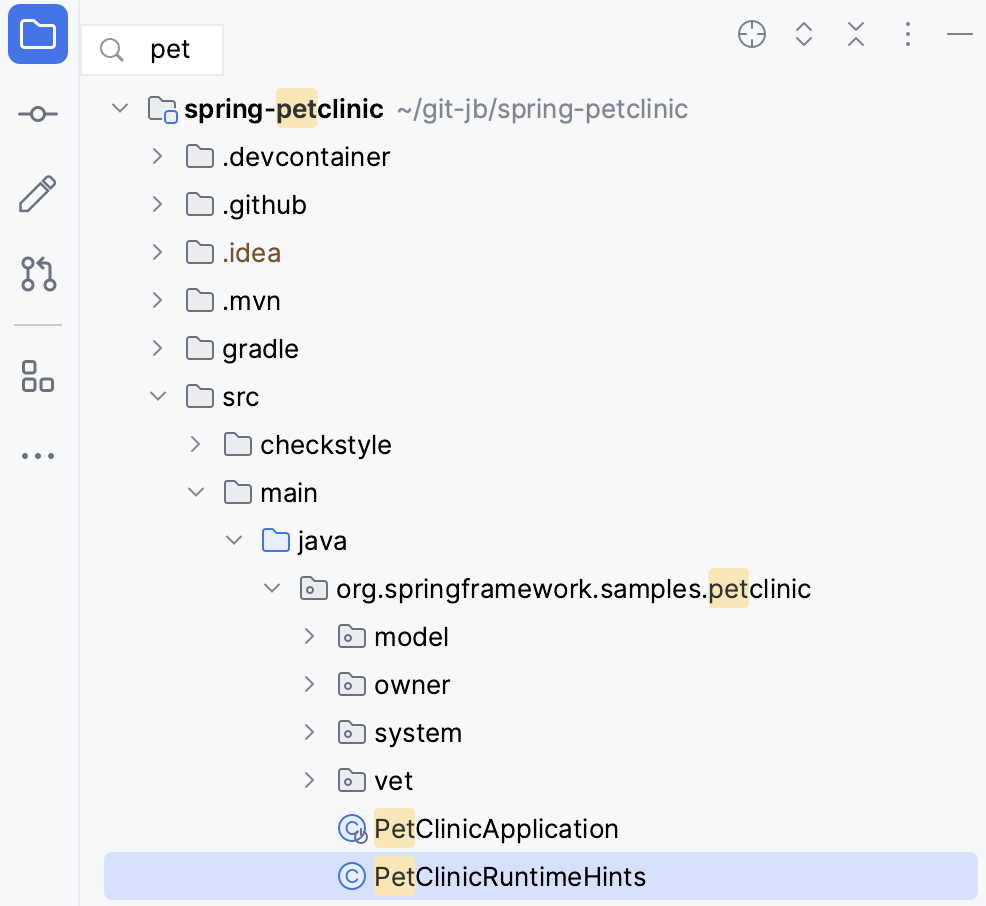 Speed Search in a tool window Speed Search in a tool window