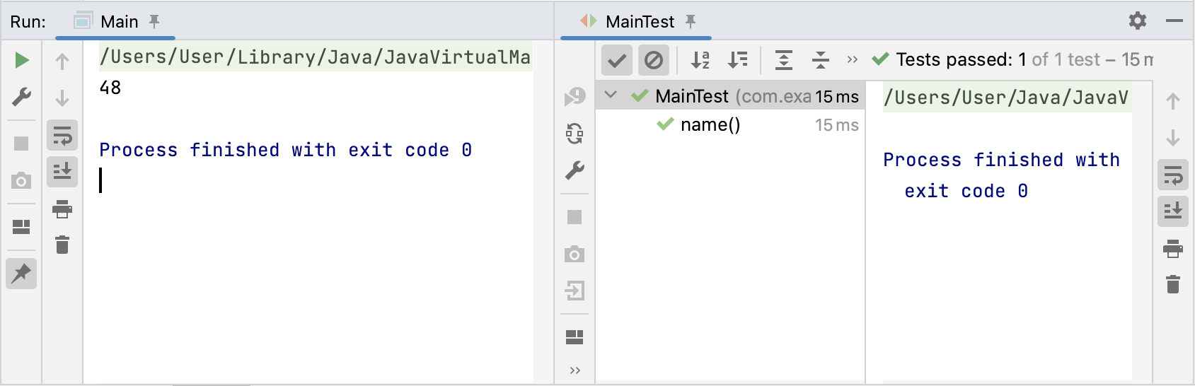Split tabs in the Run tool window Split tabs in the Run tool window