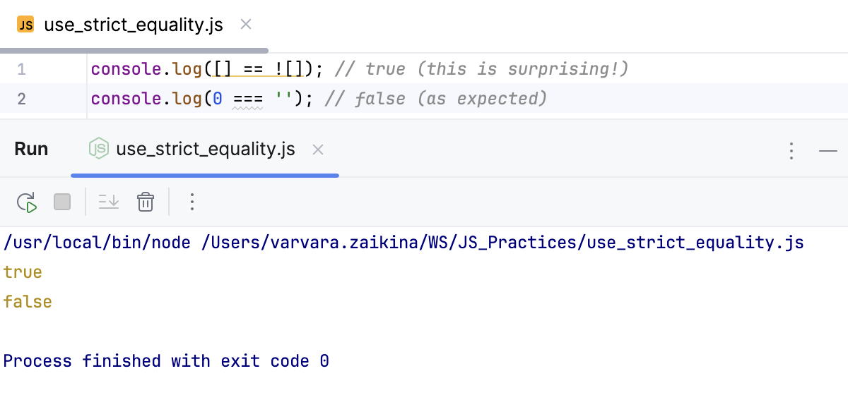 Expected result with strict equality Expected result with strict equality