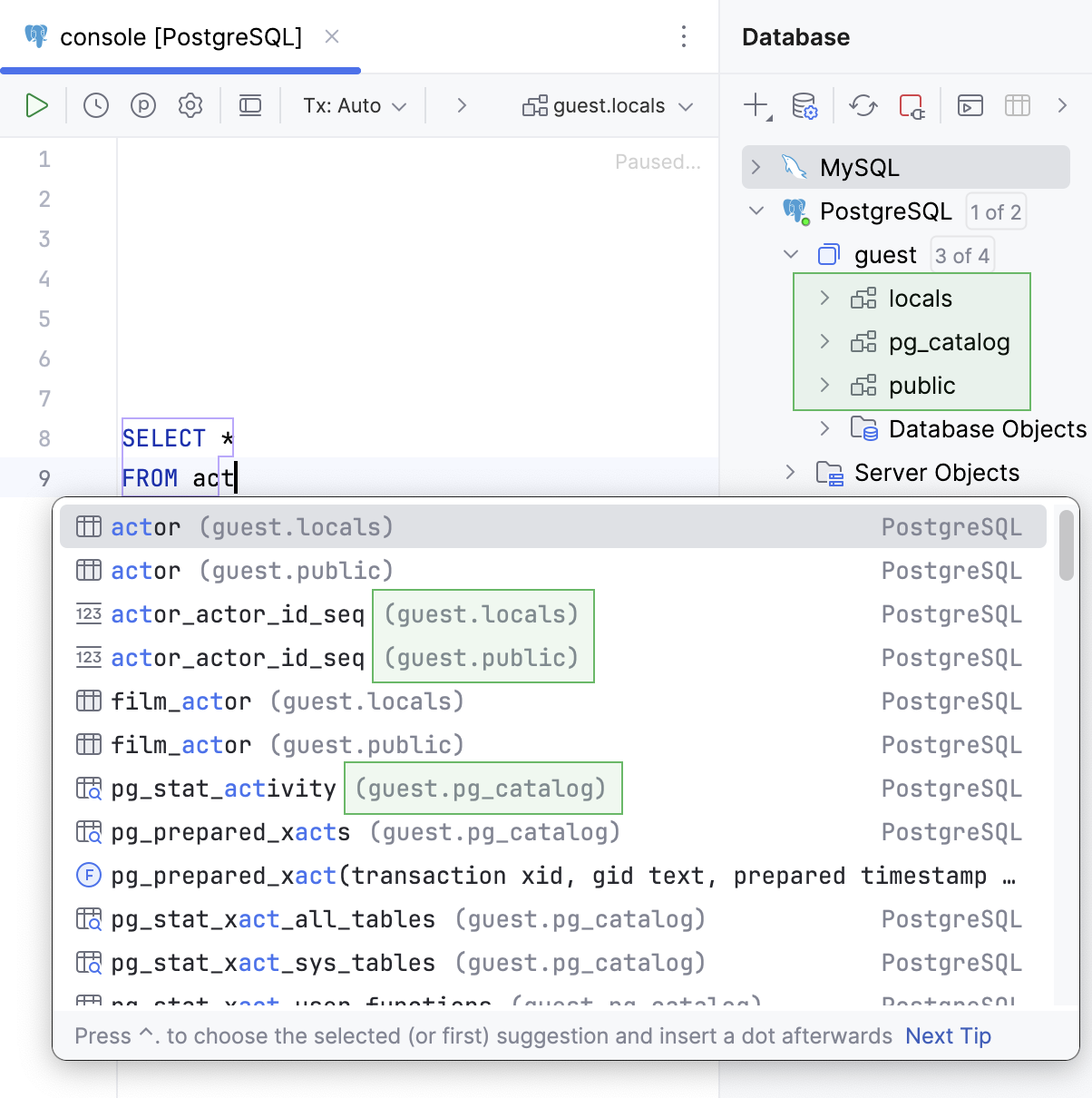 Objects suggested from all the schemas Objects suggested from all the schemas