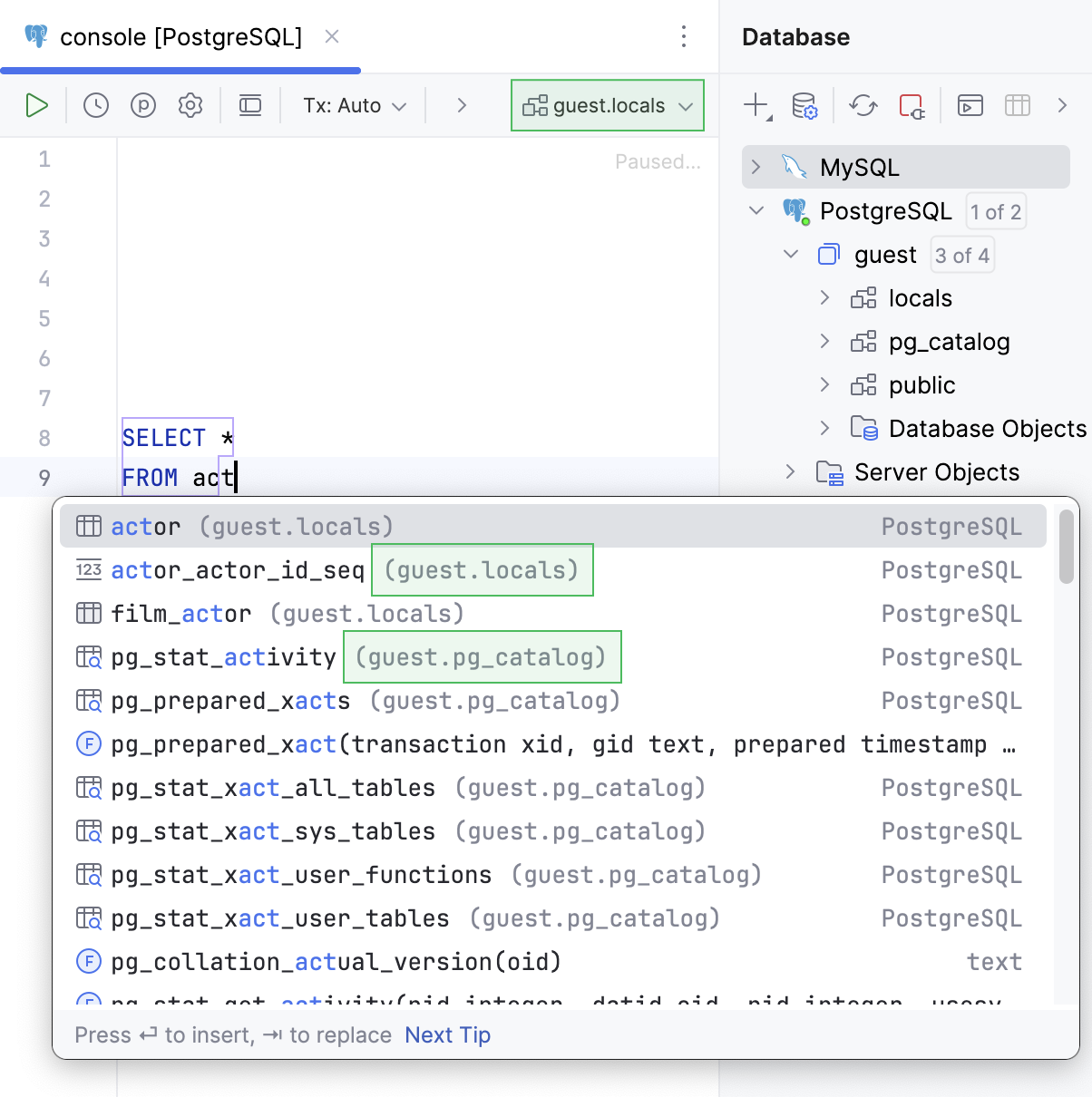 Objects suggested from all the schemas Objects suggested from all the schemas