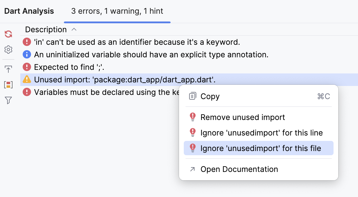Select to ignore inspection Select to ignore inspection