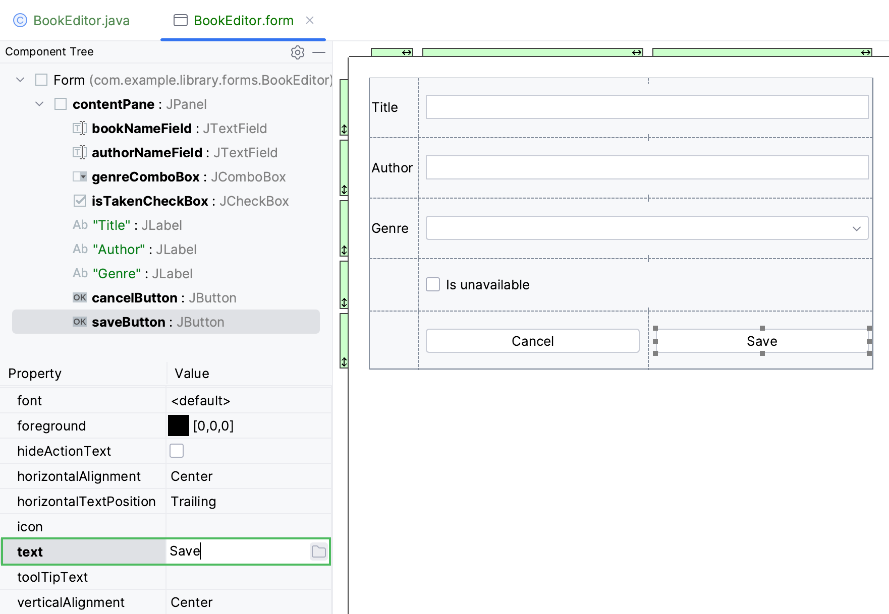 Added the save and cancel buttons Added the save and cancel buttons